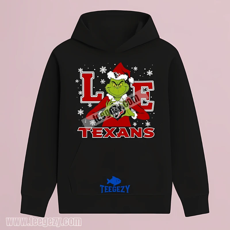Houston Texans Grinch Christmas Heart Snowflake Black Hoodie Houston Texans Grinch Christmas Heart Snowflake Black Hoodie