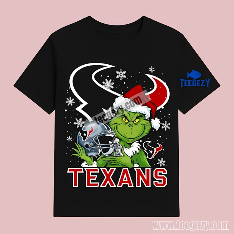 Houston Texans Grinch Santa Helmet Snowflakes Bold T-Shirt Houston Texans Grinch Santa Helmet Snowflakes Bold T-Shirt