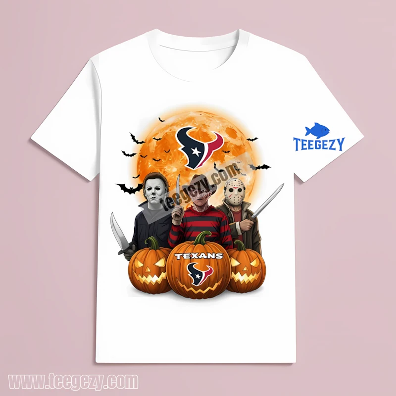 Houston Texans Halloween Horror Moon Pumpkin White T-Shirt Houston Texans Halloween Horror Moon Pumpkin White T-Shirt