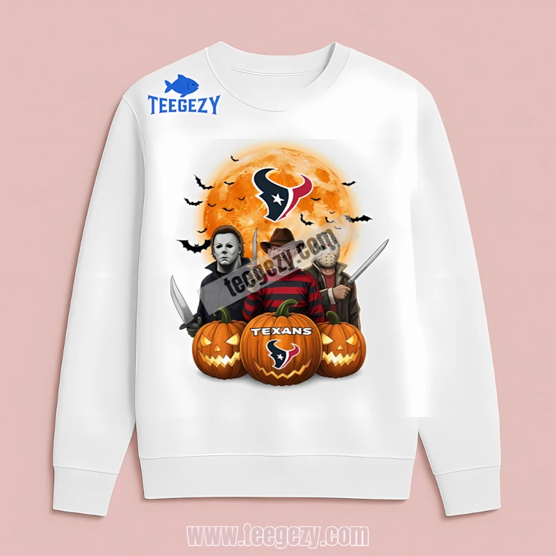 Houston Texans Halloween Horror Moon Pumpkin White Long Sleeve Houston Texans Halloween Horror Moon Pumpkin White Long Sleeve