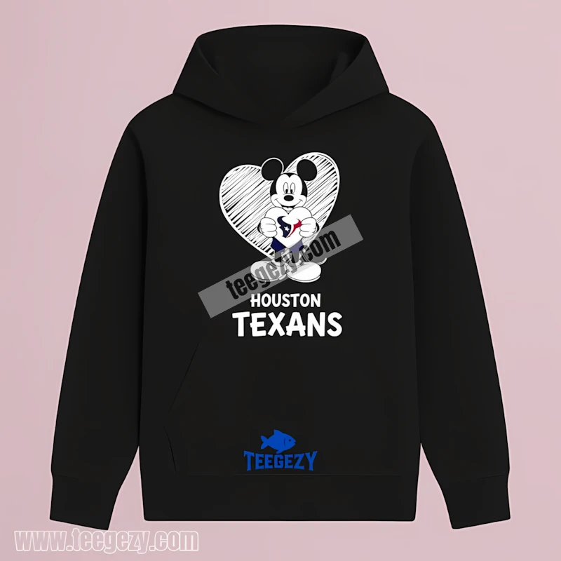 Houston Texans Mickey Mouse Heart Logo Cute Black Hoodie Houston Texans Mickey Mouse Heart Logo Cute Black Hoodie
