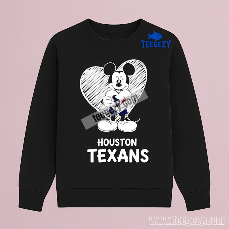 Houston Texans Mickey Mouse Heart Logo Cute Black Long Sleeve Houston Texans Mickey Mouse Heart Logo Cute Black Long Sleeve