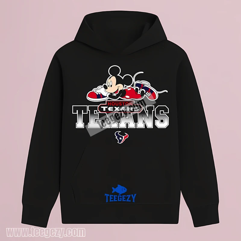 Houston Texans Mickey Mouse Lying On Texans Text Black Hoodie Houston Texans Mickey Mouse Lying On Texans Text Black Hoodie