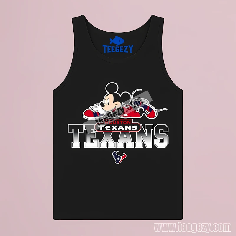 Houston Texans Mickey Mouse Lying On Texans Text Black Tanktop Houston Texans Mickey Mouse Lying On Texans Text Black Tanktop