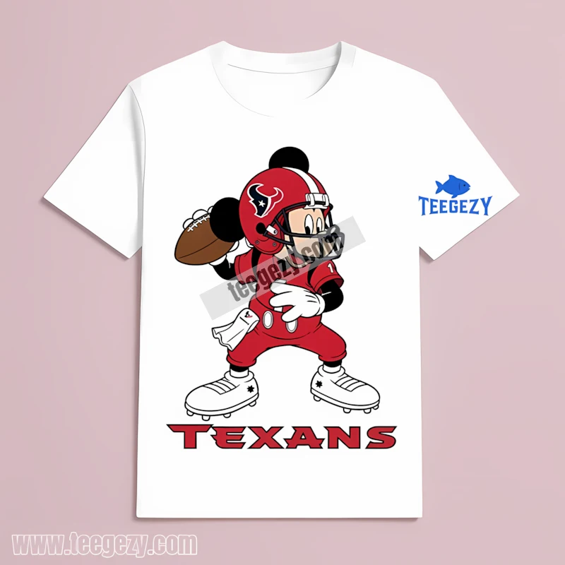 Houston Texans Mickey Mouse Quarterback White T-Shirt Fans Houston Texans Mickey Mouse Quarterback White T-Shirt Fans