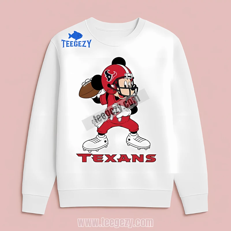 Houston Texans Mickey Mouse Quarterback White Long Sleeve Fans Houston Texans Mickey Mouse Quarterback White Long Sleeve Fans