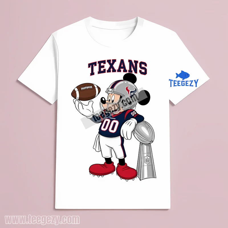 Houston Texans Mickey Mouse Super Bowl Trophy Cartoon T-Shirt Houston Texans Mickey Mouse Super Bowl Trophy Cartoon T-Shirt