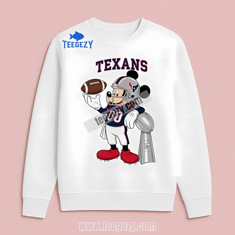 Houston Texans Mickey Mouse Super Bowl Trophy Cartoon Long Sleeve Houston Texans Mickey Mouse Super Bowl Trophy Cartoon Long Sleeve
