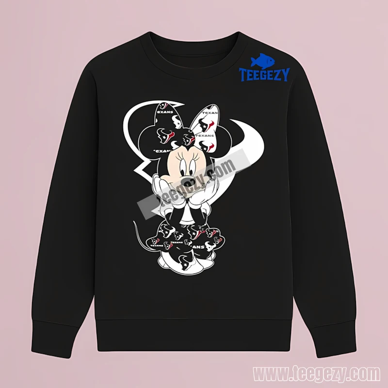 Houston Texans Minnie Mouse Sitting Cute Logo Black Long Sleeve Houston Texans Minnie Mouse Sitting Cute Logo Black Long Sleeve