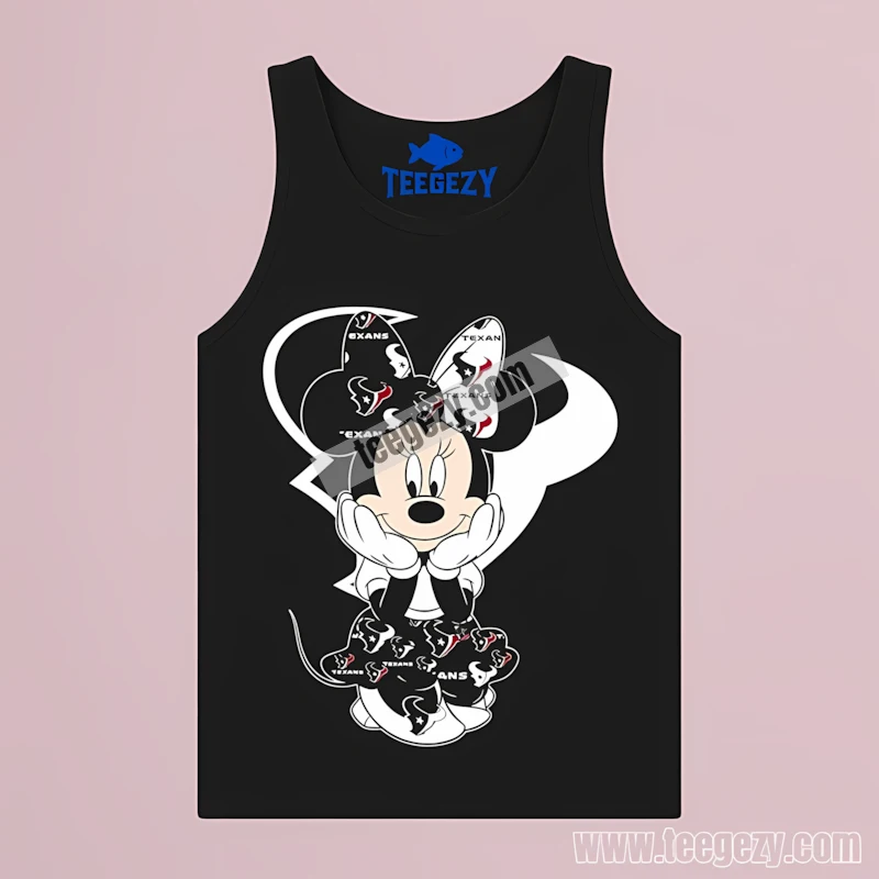 Houston Texans Minnie Mouse Sitting Cute Logo Black Tanktop Houston Texans Minnie Mouse Sitting Cute Logo Black Tanktop