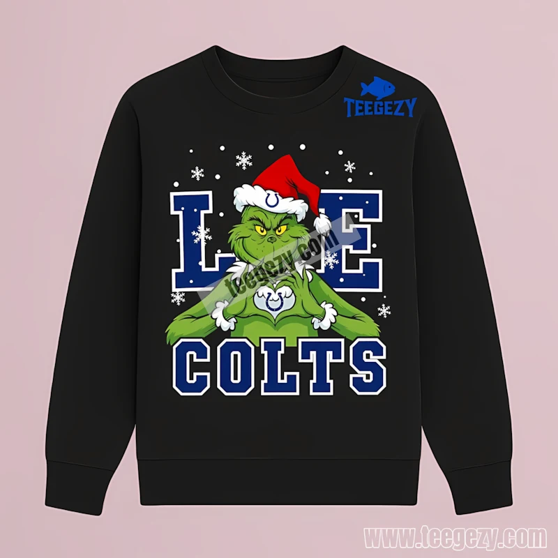 Indianapolis Colts Grinch Christmas Heart Snowflake Black Long Sleeve Indianapolis Colts Grinch Christmas Heart Snowflake Black Long Sleeve