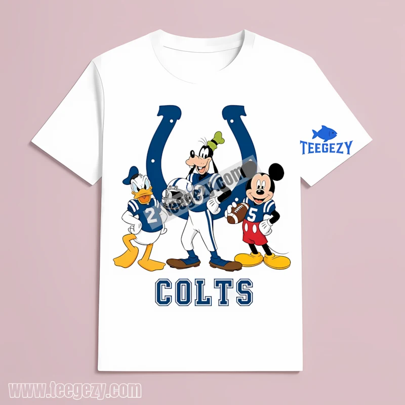 Indianapolis Colts Mickey Donald Goofy Football Cartoon White T-Shirt Indianapolis Colts Mickey Donald Goofy Football Cartoon White T-Shirt