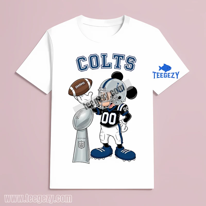 Indianapolis Colts Mickey Mouse Super Bowl Trophy Cartoon T-Shirt Indianapolis Colts Mickey Mouse Super Bowl Trophy Cartoon T-Shirt