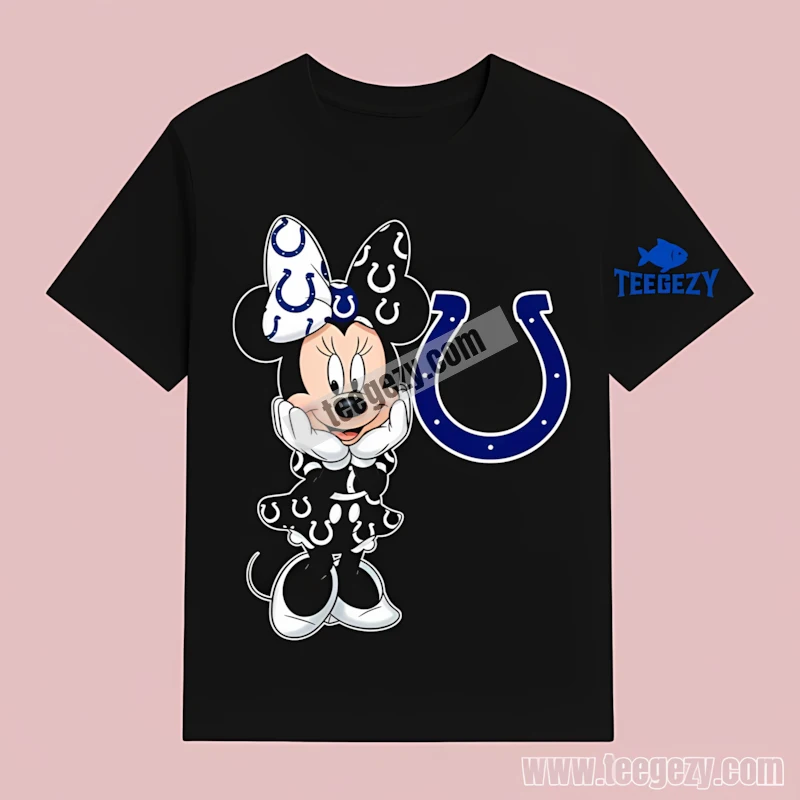 Indianapolis Colts Minnie Mouse Sitting Cute Logo Black T-Shirt Indianapolis Colts Minnie Mouse Sitting Cute Logo Black T-Shirt