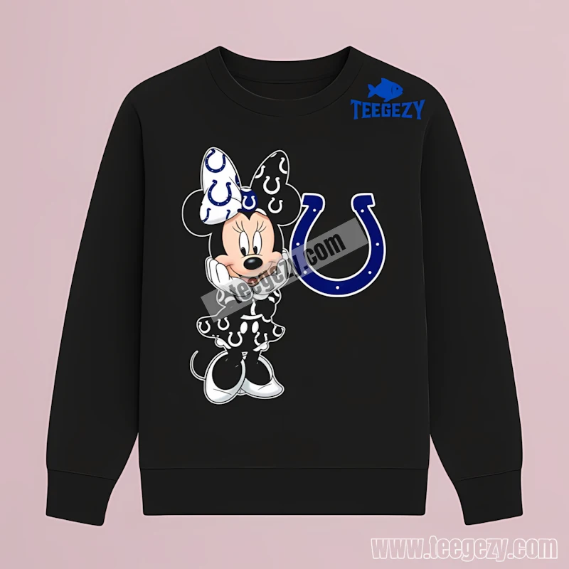 Indianapolis Colts Minnie Mouse Sitting Cute Logo Black Long Sleeve Indianapolis Colts Minnie Mouse Sitting Cute Logo Black Long Sleeve