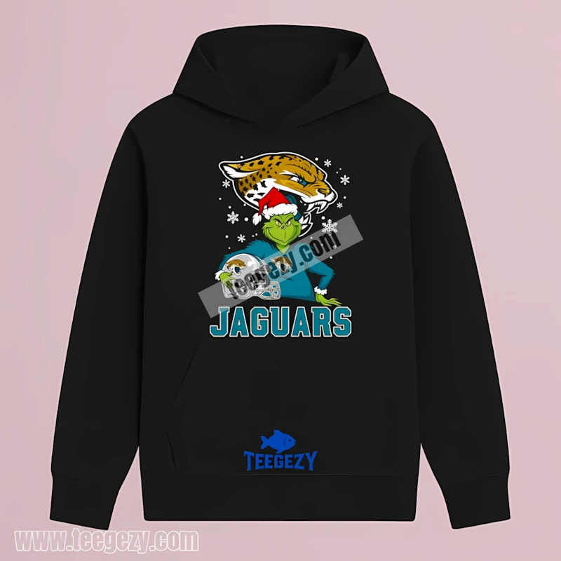 Jacksonville Jaguars Grinch Holding Helmet Snowy Cotton Hoodie Jacksonville Jaguars Grinch Holding Helmet Snowy Cotton Hoodie