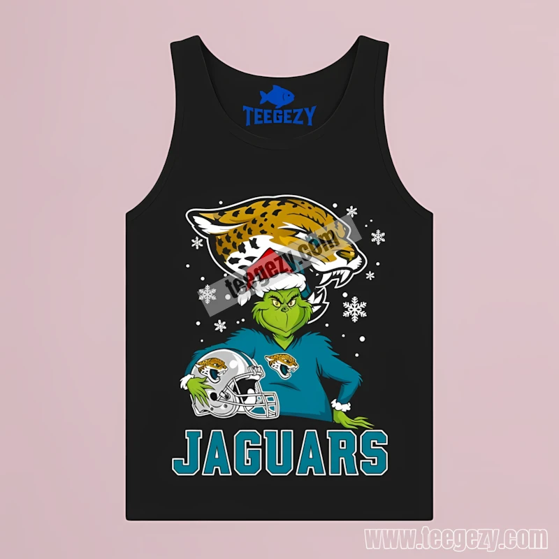 Jacksonville Jaguars Grinch Holding Helmet Snowy Cotton Tanktop Jacksonville Jaguars Grinch Holding Helmet Snowy Cotton Tanktop