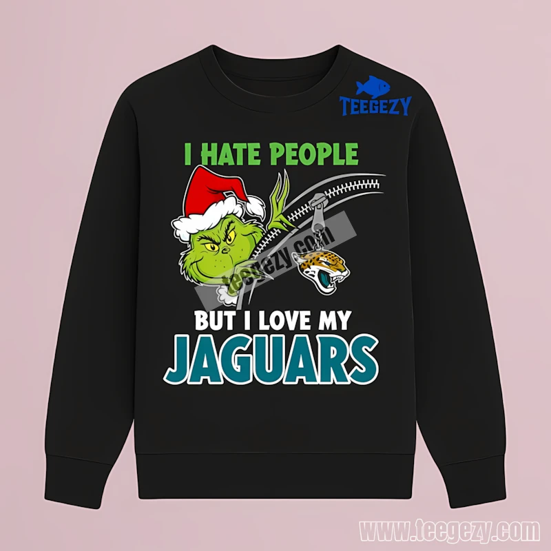 Jacksonville Jaguars Zipper Grinch I Hate People Classic Long Sleeve Jacksonville Jaguars Zipper Grinch I Hate People Classic Long Sleeve