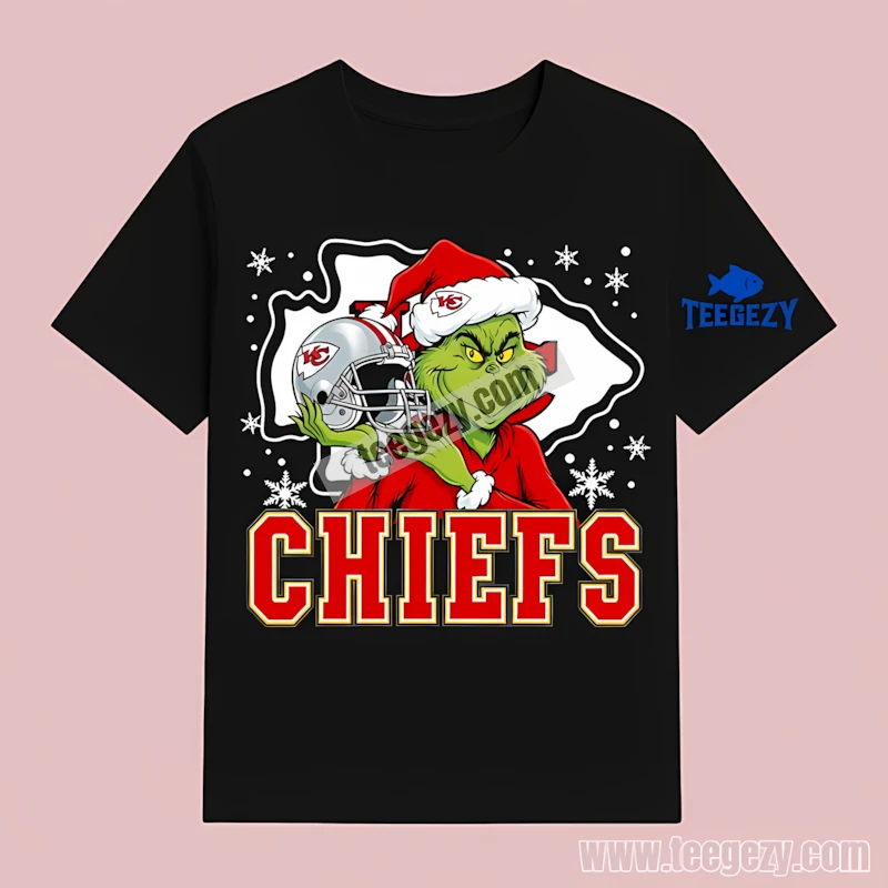 Kansas City Chiefs Grinch Santa Helmet Snowflake Bold T-Shirt Kansas City Chiefs Grinch Santa Helmet Snowflake Bold T-Shirt