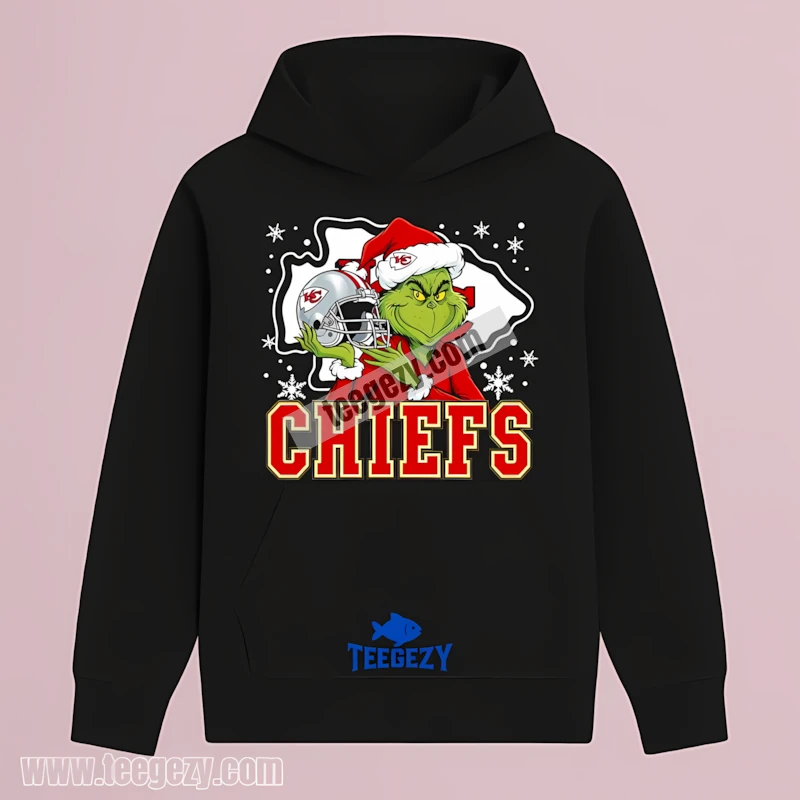 Kansas City Chiefs Grinch Santa Helmet Snowflake Bold Hoodie Kansas City Chiefs Grinch Santa Helmet Snowflake Bold Hoodie