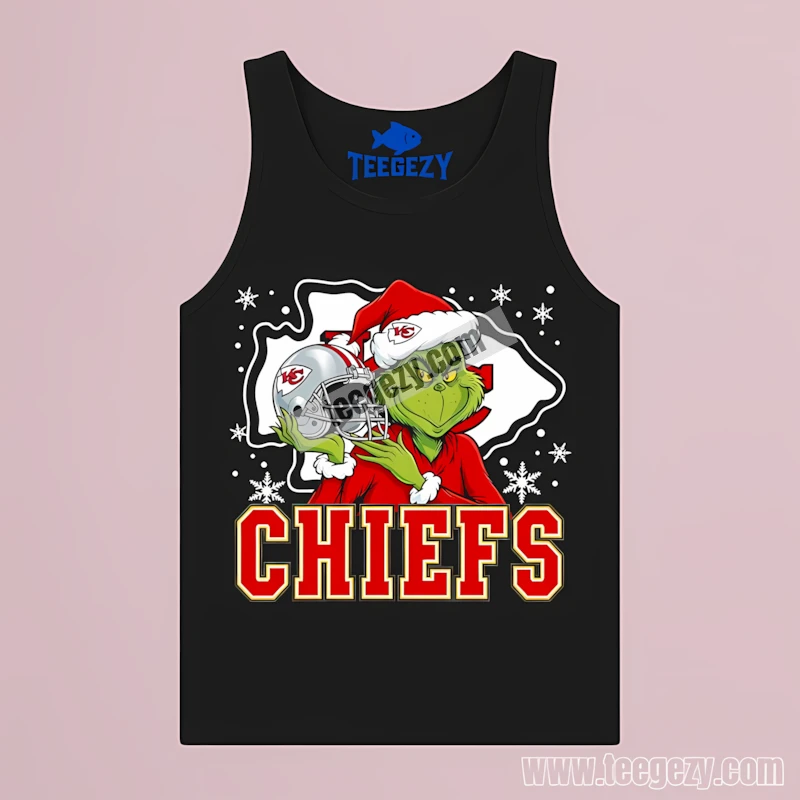 Kansas City Chiefs Grinch Santa Helmet Snowflake Bold Tanktop Kansas City Chiefs Grinch Santa Helmet Snowflake Bold Tanktop