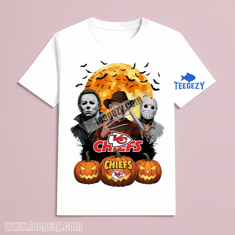 Kansas City Chiefs Halloween Horror Pumpkin Moon White T-Shirt Kansas City Chiefs Halloween Horror Pumpkin Moon White T-Shirt