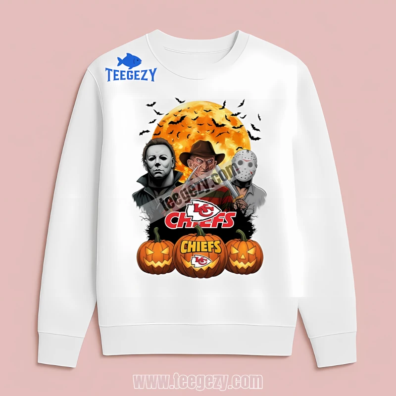 Kansas City Chiefs Halloween Horror Pumpkin Moon White Long Sleeve Kansas City Chiefs Halloween Horror Pumpkin Moon White Long Sleeve