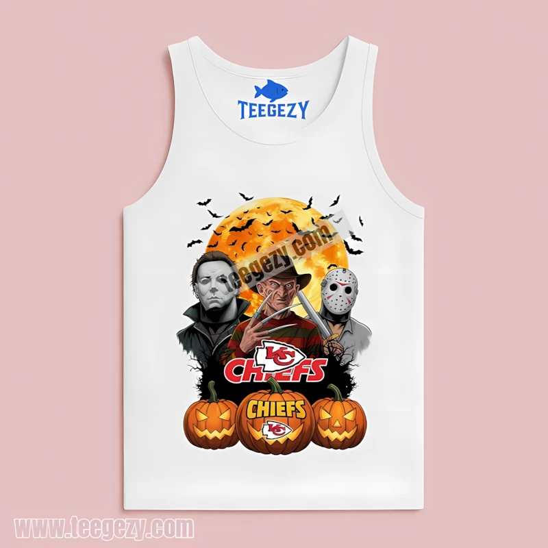 Kansas City Chiefs Halloween Horror Pumpkin Moon White Tanktop Kansas City Chiefs Halloween Horror Pumpkin Moon White Tanktop