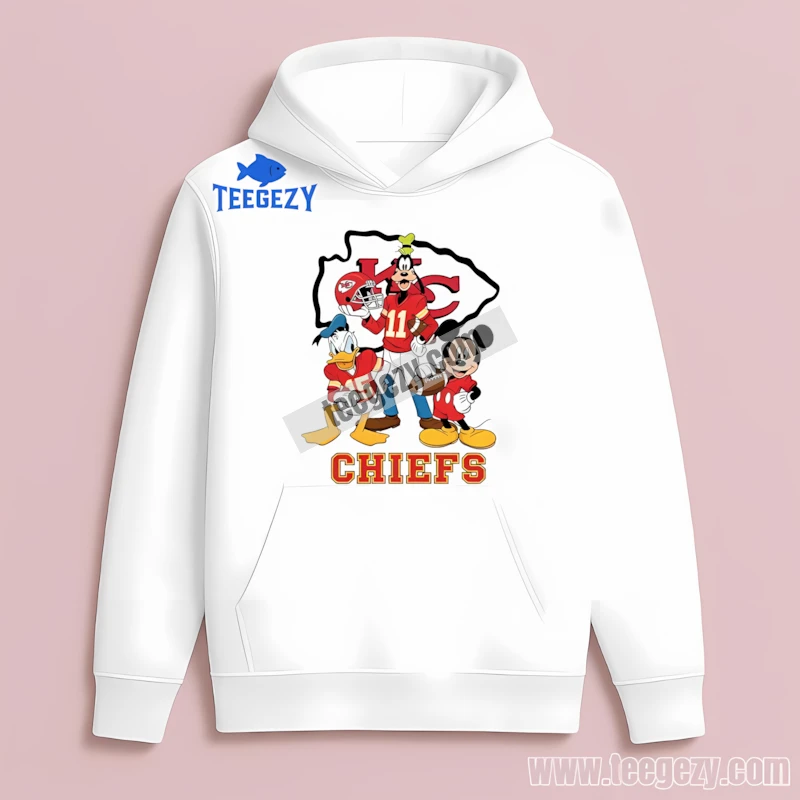 Kansas City Chiefs Mickey Donald Goofy Football Cartoon White Hoodie Kansas City Chiefs Mickey Donald Goofy Football Cartoon White Hoodie