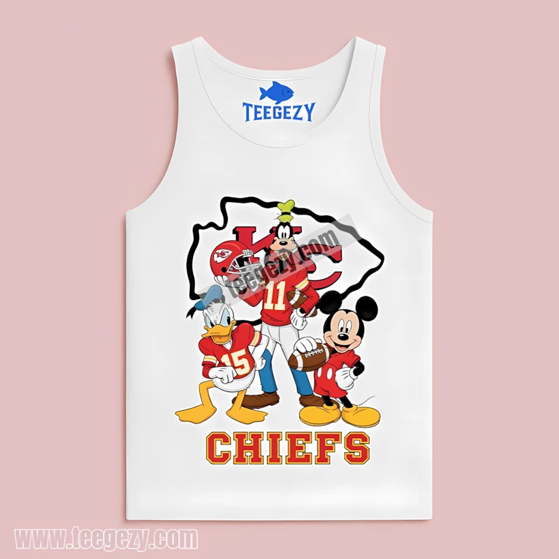 Kansas City Chiefs Mickey Donald Goofy Football Cartoon White Tanktop Kansas City Chiefs Mickey Donald Goofy Football Cartoon White Tanktop