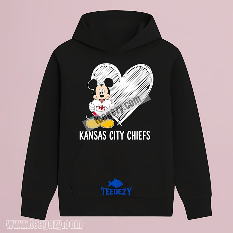 Kansas City Chiefs Mickey Mouse Heart Logo Cute Black Hoodie Kansas City Chiefs Mickey Mouse Heart Logo Cute Black Hoodie