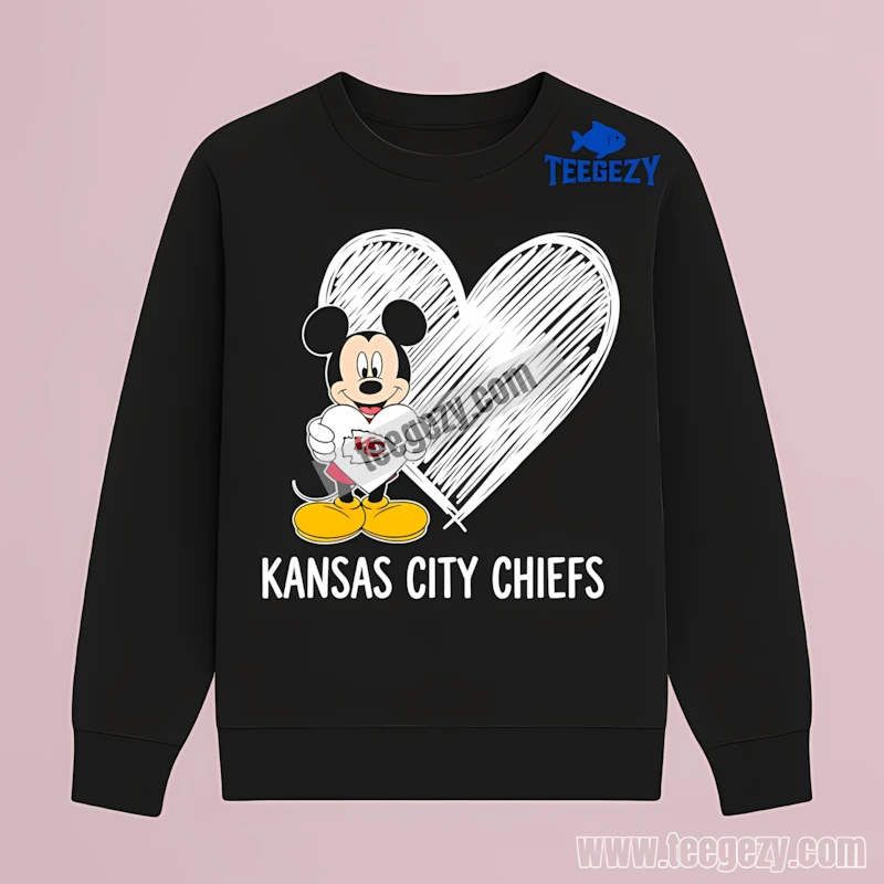 Kansas City Chiefs Mickey Mouse Heart Logo Cute Black Long Sleeve Kansas City Chiefs Mickey Mouse Heart Logo Cute Black Long Sleeve