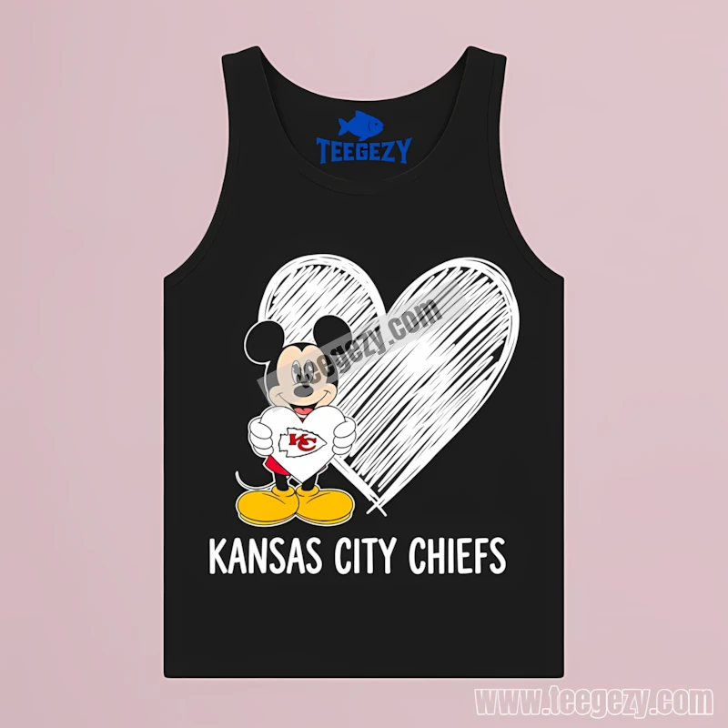 Kansas City Chiefs Mickey Mouse Heart Logo Cute Black Tanktop Kansas City Chiefs Mickey Mouse Heart Logo Cute Black Tanktop