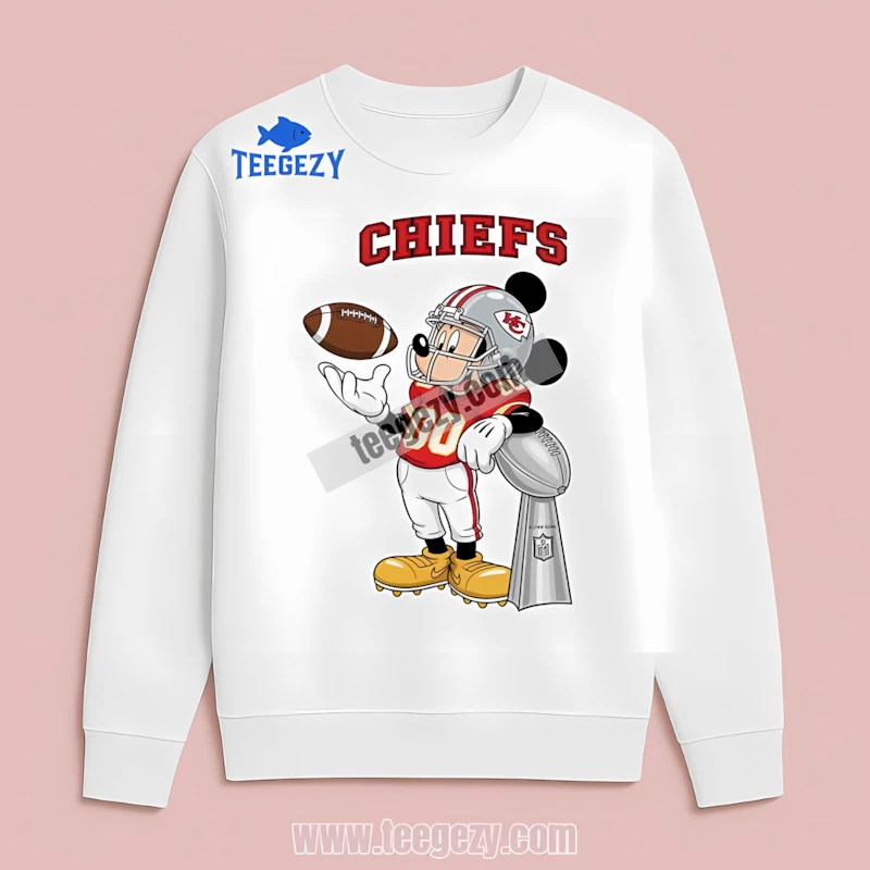 Kansas City Chiefs Mickey Mouse Super Bowl Trophy Cartoon Long Sleeve Kansas City Chiefs Mickey Mouse Super Bowl Trophy Cartoon Long Sleeve