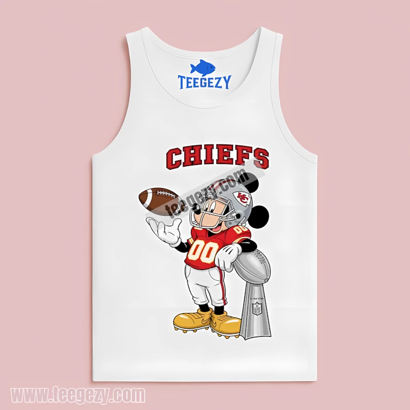 Kansas City Chiefs Mickey Mouse Super Bowl Trophy Cartoon Tanktop Kansas City Chiefs Mickey Mouse Super Bowl Trophy Cartoon Tanktop