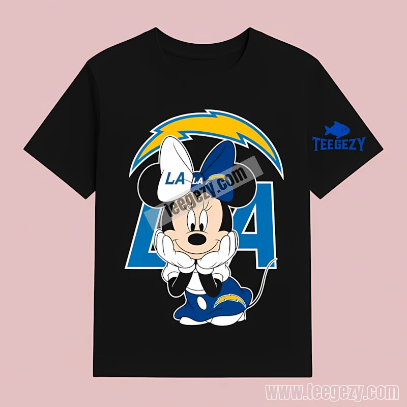 La Chargers Minnie Mouse Fan Pose Graphic T-Shirt La Chargers Minnie Mouse Fan Pose Graphic T-Shirt