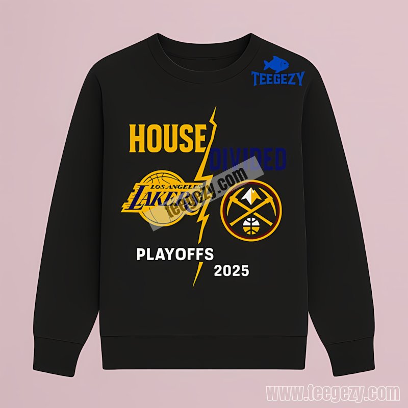 La Lakers Vs Denver Nuggets House Divided Playoffs 2025 Long Sleeve La Lakers Vs Denver Nuggets House Divided Playoffs 2025 Long Sleeve