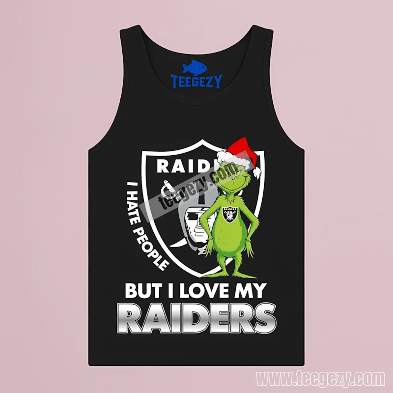 Las Vegas Raiders Grinch Hate Love Team Cotton Tanktop Las Vegas Raiders Grinch Hate Love Team Cotton Tanktop