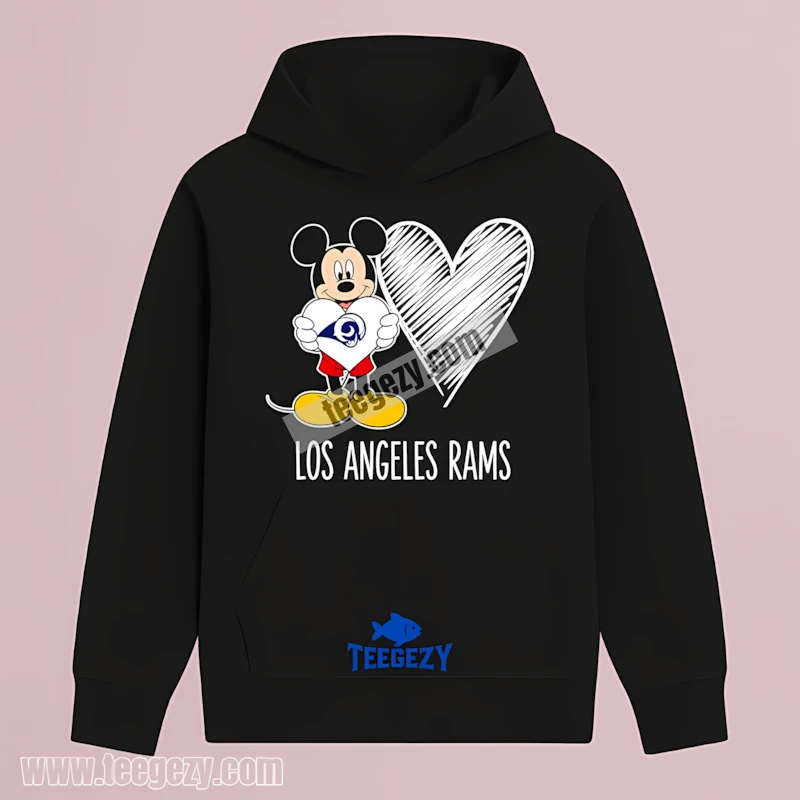 Los Angeles Rams Cute Mickey Holding Heart Hoodie Men Women Los Angeles Rams Cute Mickey Holding Heart Hoodie Men Women