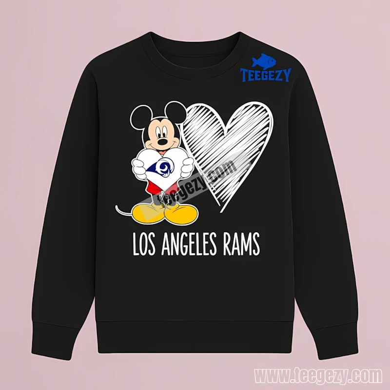 Los Angeles Rams Cute Mickey Holding Heart Long Sleeve Men Women Los Angeles Rams Cute Mickey Holding Heart Long Sleeve Men Women