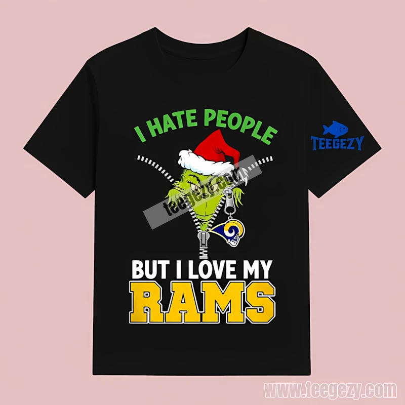Los Angeles Rams Grinch Peeking Zipper Xmas T-Shirt Men Women Los Angeles Rams Grinch Peeking Zipper Xmas T-Shirt Men Women