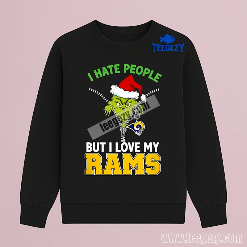Los Angeles Rams Grinch Peeking Zipper Xmas Long Sleeve Men Women Los Angeles Rams Grinch Peeking Zipper Xmas Long Sleeve Men Women