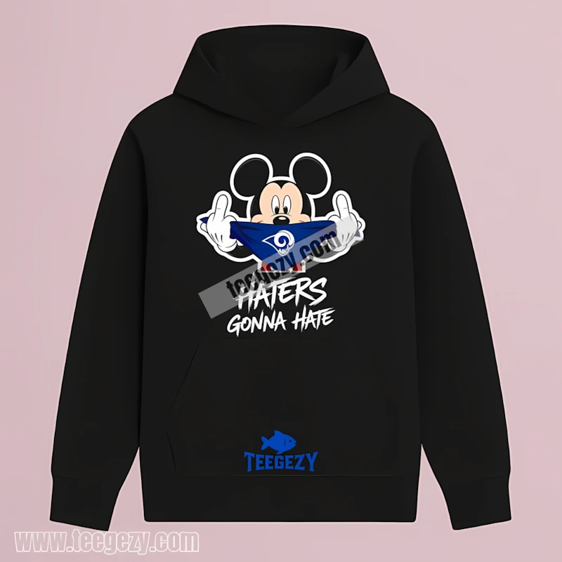 Los Angeles Rams Rebellious Mickey Graffiti Haters Gonna Hate Hoodie Los Angeles Rams Rebellious Mickey Graffiti Haters Gonna Hate Hoodie