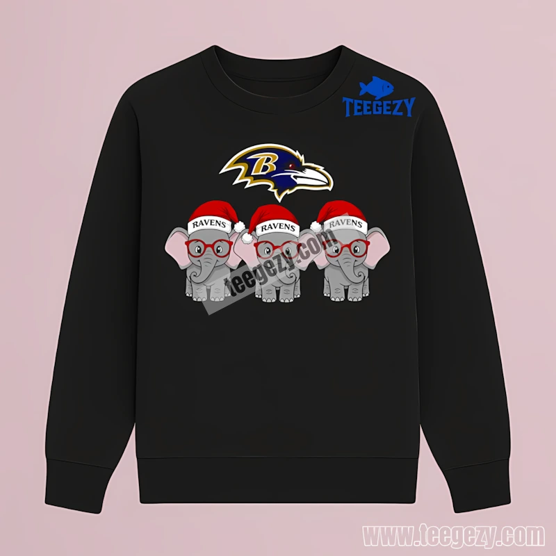 Merry Christmas Baltimore Ravens Elephants Graphic Long Sleeve Merry Christmas Baltimore Ravens Elephants Graphic Long Sleeve