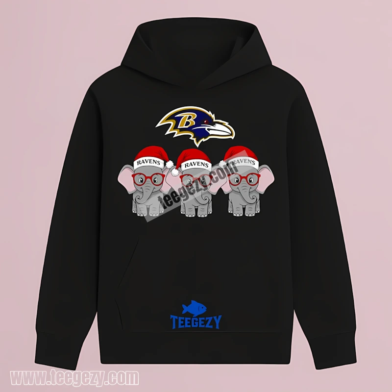 Merry Christmas Baltimore Ravens Elephants Graphic Hoodie Merry Christmas Baltimore Ravens Elephants Graphic Hoodie