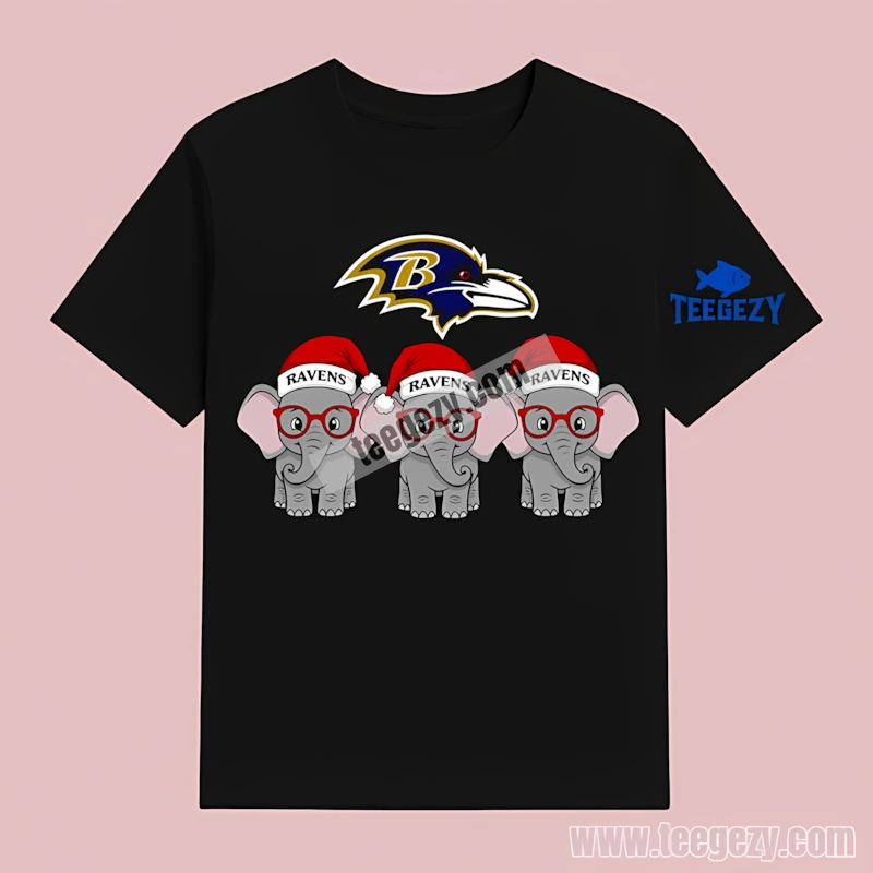 Merry Christmas Baltimore Ravens Elephants Graphic T-Shirt Merry Christmas Baltimore Ravens Elephants Graphic T-Shirt