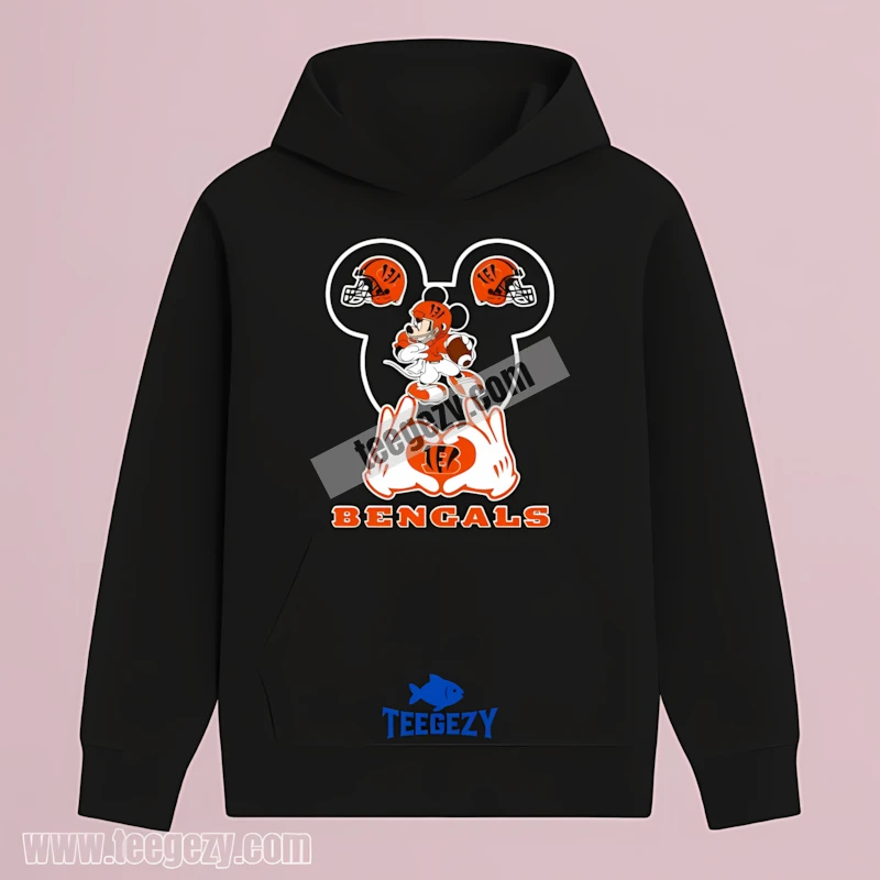 Mickey Mouse Cincinnati Bengals In Heart Unisex Hoodie Mickey Mouse Cincinnati Bengals In Heart Unisex Hoodie