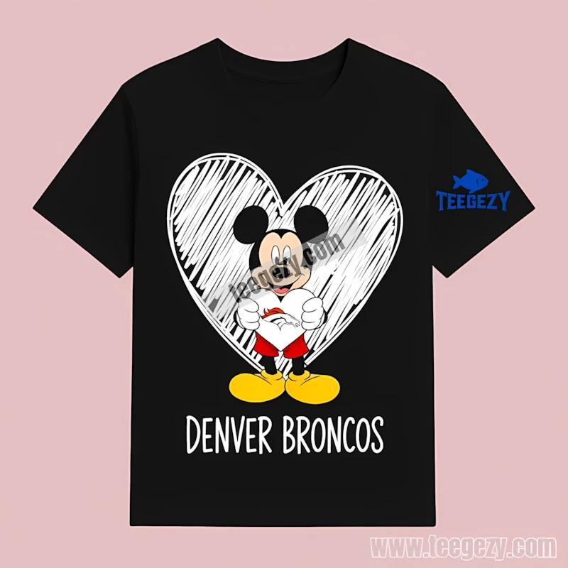 Mickey Mouse Hold Denver Broncos Heart Football T-Shirt Mickey Mouse Hold Denver Broncos Heart Football T-Shirt