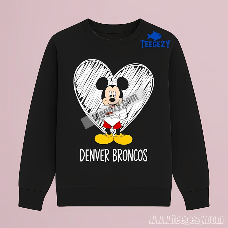Mickey Mouse Hold Denver Broncos Heart Football Long Sleeve Mickey Mouse Hold Denver Broncos Heart Football Long Sleeve