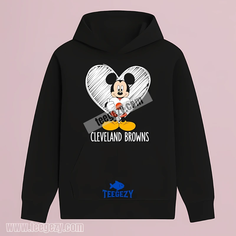 Mickey Mouse Holding Cleveland Browns Heart Football Hoodie Mickey Mouse Holding Cleveland Browns Heart Football Hoodie